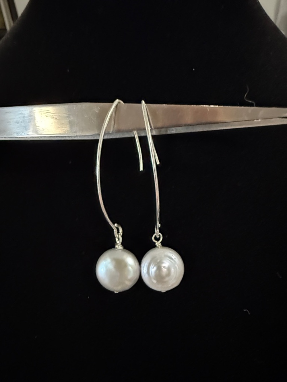 Silver Pearl Drop Earrings - Timeless Blue/White Pearl Dangles